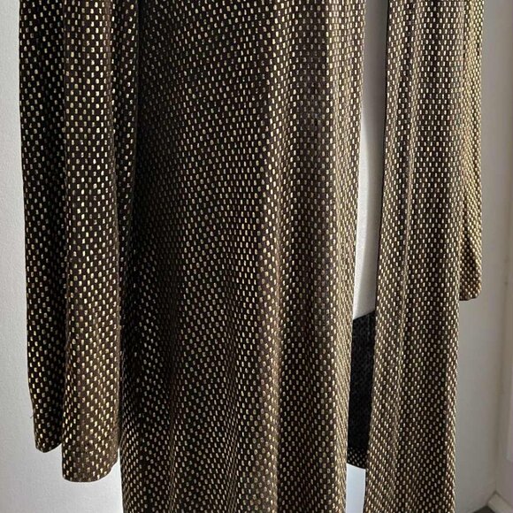 Ribkoff Trends Brown & Gold Knit Duster Jacket with Loop-Neck Button – US 10 - Picture 2 of 10